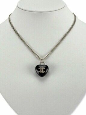 CHANEL Black Heart Pendant Necklace